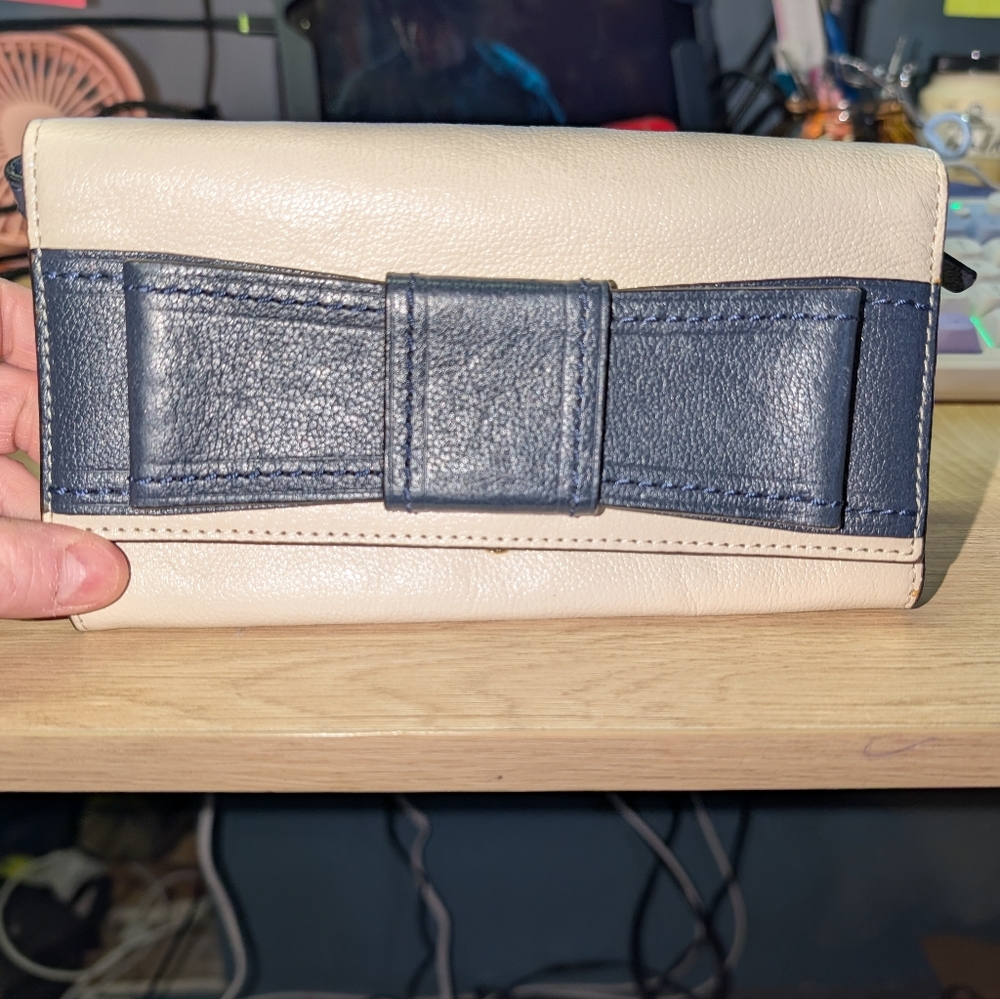 Kate Spade Elegant Cream and Blue Clutch